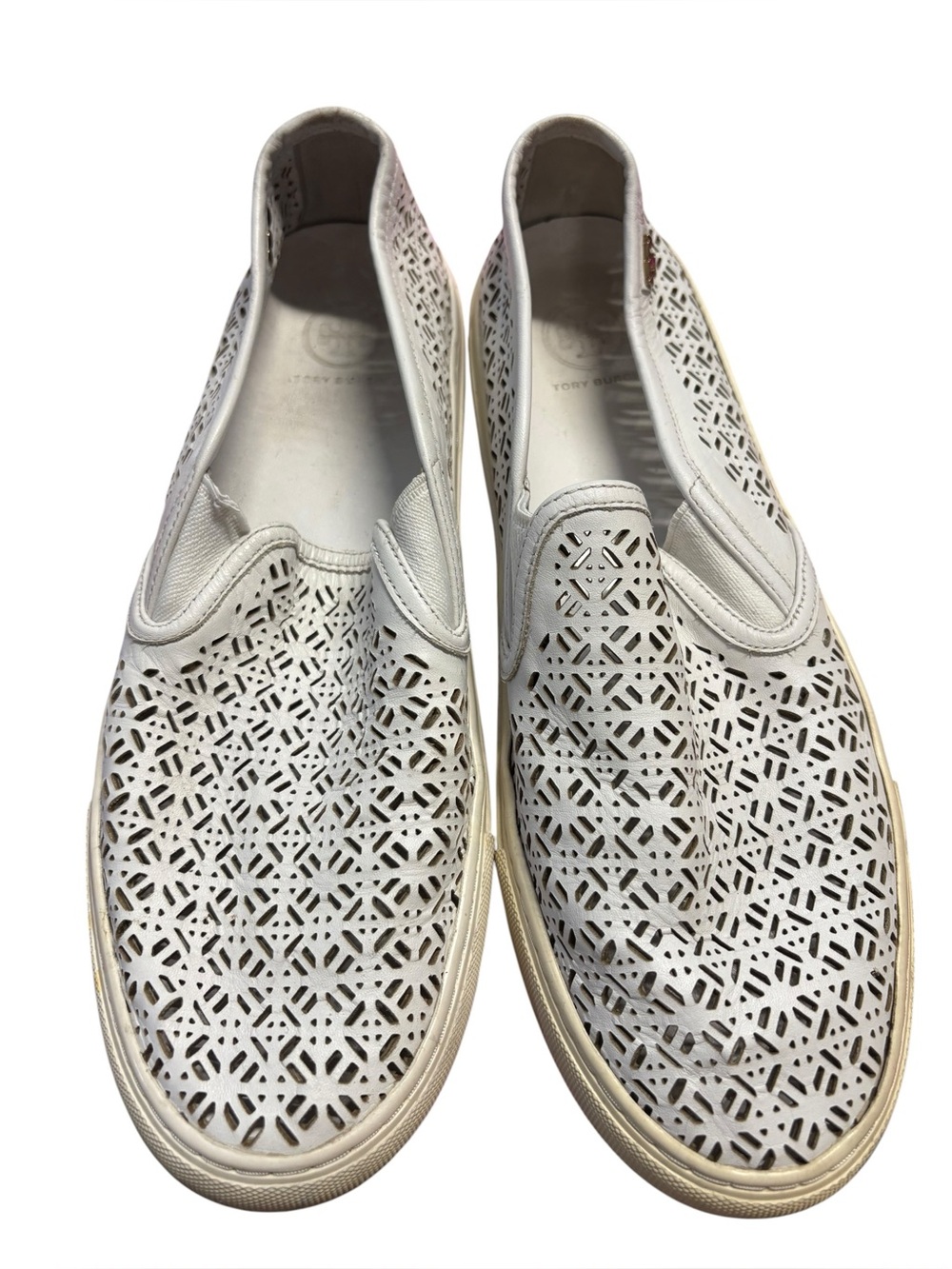 Tory Burch Lennon Laser-Cut Slip-On Sneakers white womens size 10